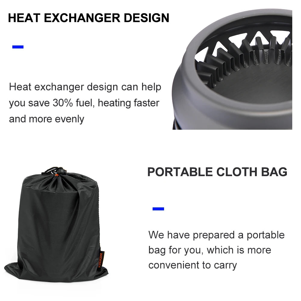 Widesea Camping Cooking System with Heat Exchanger Outdoor Gas Burner Stove Tourist Pot Set Cup Tableware Cookware Tourism Hike