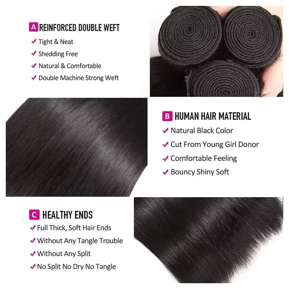 12A Straight Human Hair Bundles With 2x6/5x5 Lace Closure Unprocessed Brazilian Virgin Bundles 100% Raw Hair 3 Days Delivery