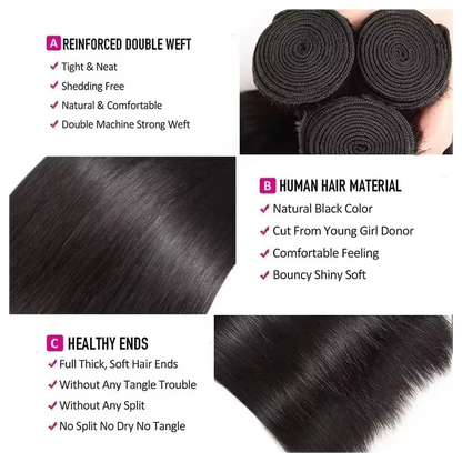 12A Straight Human Hair Bundles With 2x6/5x5 Lace Closure Unprocessed Brazilian Virgin Bundles 100% Raw Hair 3 Days Delivery