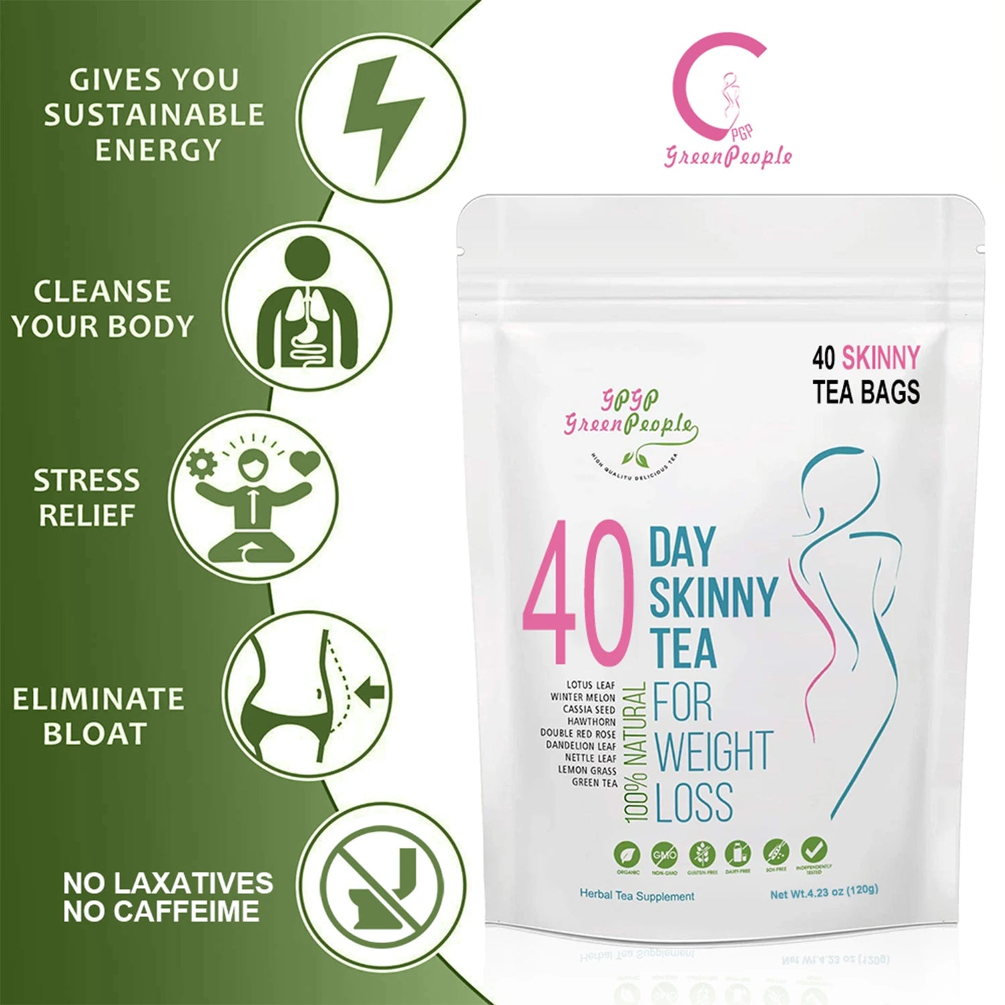 IMATCHME Natural 40 Days Herbal Skinny Detox Weight Loss Supplement No Caffeine