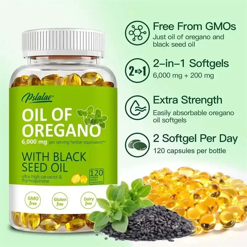 Pslalae Oregano Oil Softgels With Black Seed Oil For Digestion