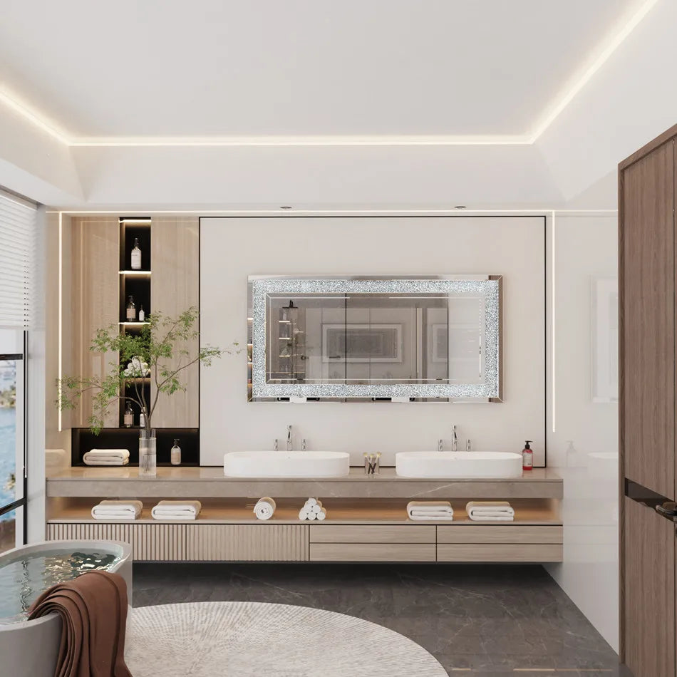 LUVODI Frameless Diamond Rhinestone Mirror Wall Mount