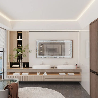 LUVODI Frameless Diamond Rhinestone Mirror Wall Mount