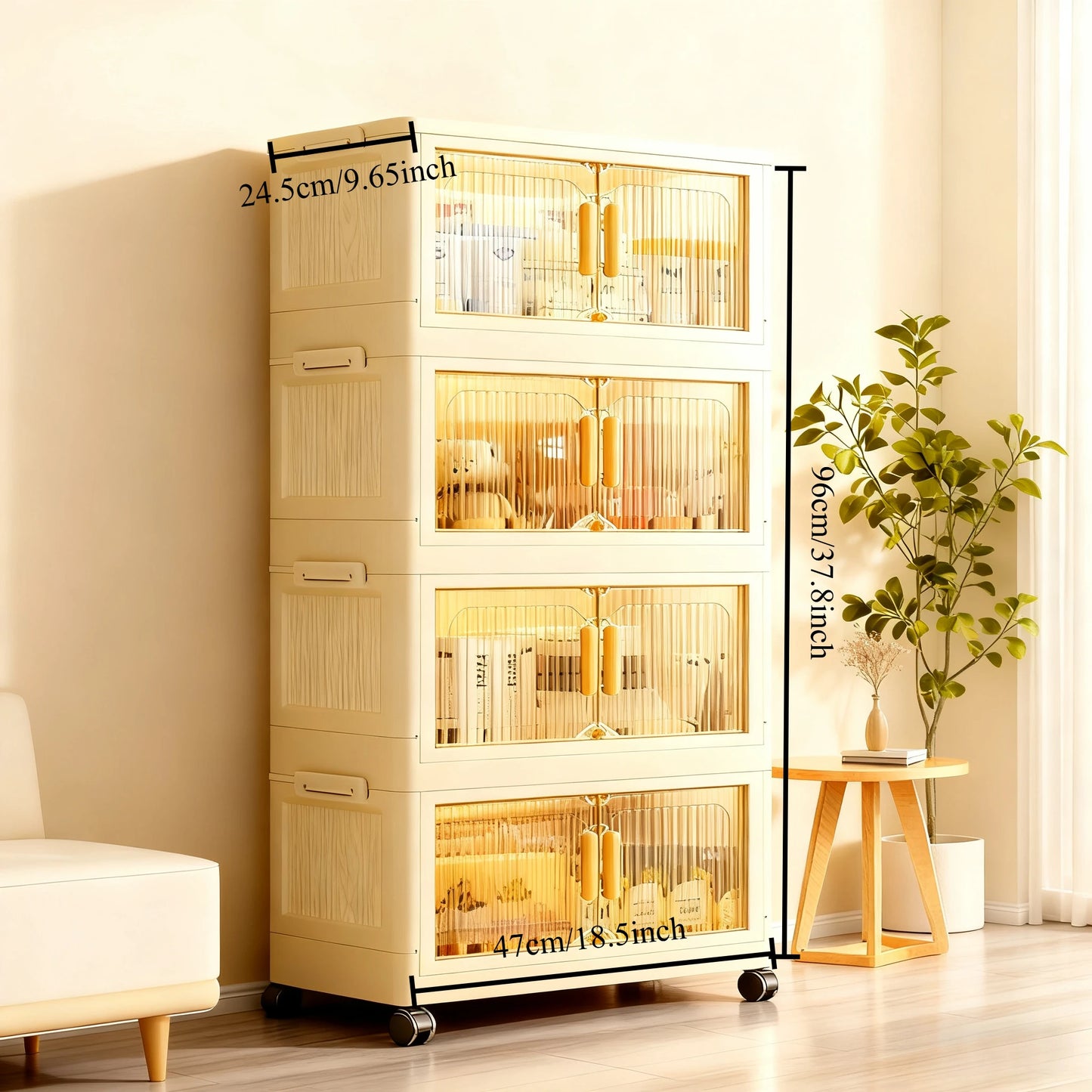 Foldable Plastic Storage Cabinet With Wheels Stackable Closet Organizer