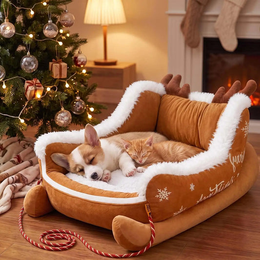 Christmas Dog Sleigh Bed Calming Pet Sofa With Raised Sides