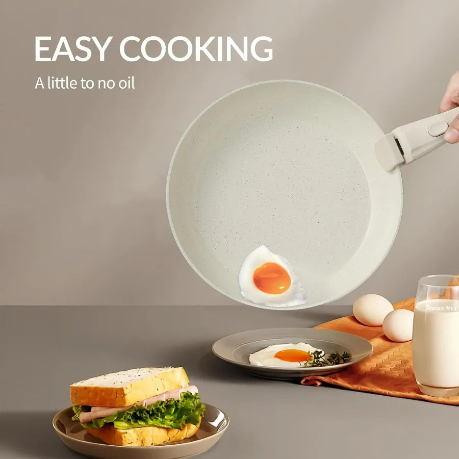 21PCS Nonstick Ceramic Pots and Pans, Ceramic Cookware with Detachable Handle, RV Kitchen Cookware Set, Cookware Set with Remova