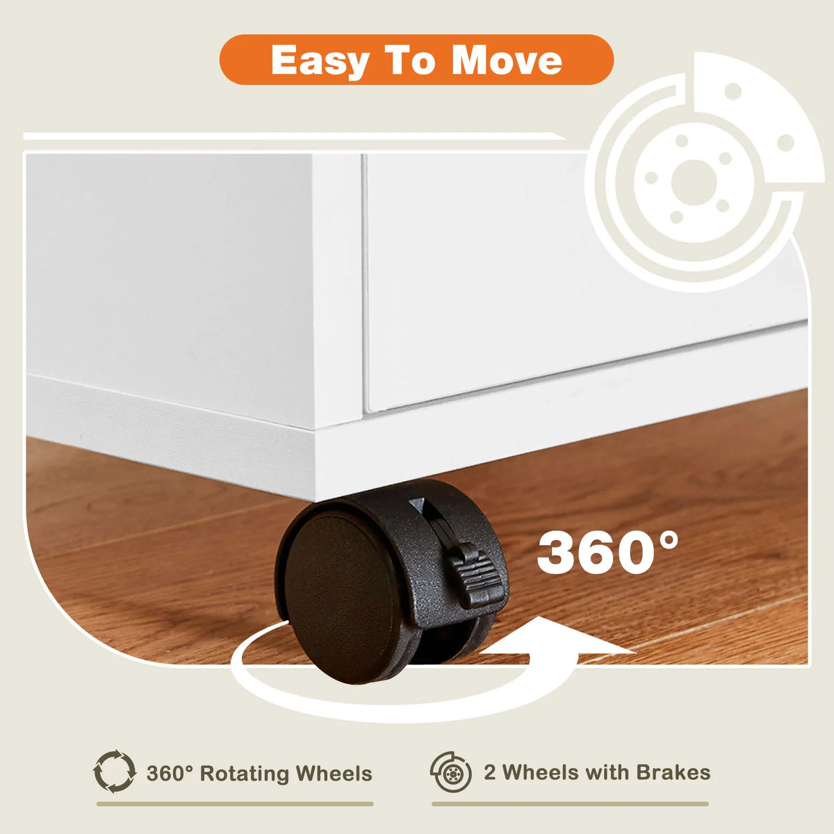 JHK Five Drawer Wooden Nightstand Cabinet With Rolling Storage