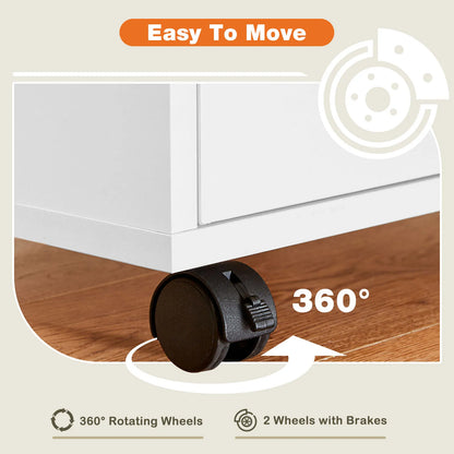 JHK Five Drawer Wooden Nightstand Cabinet With Rolling Storage