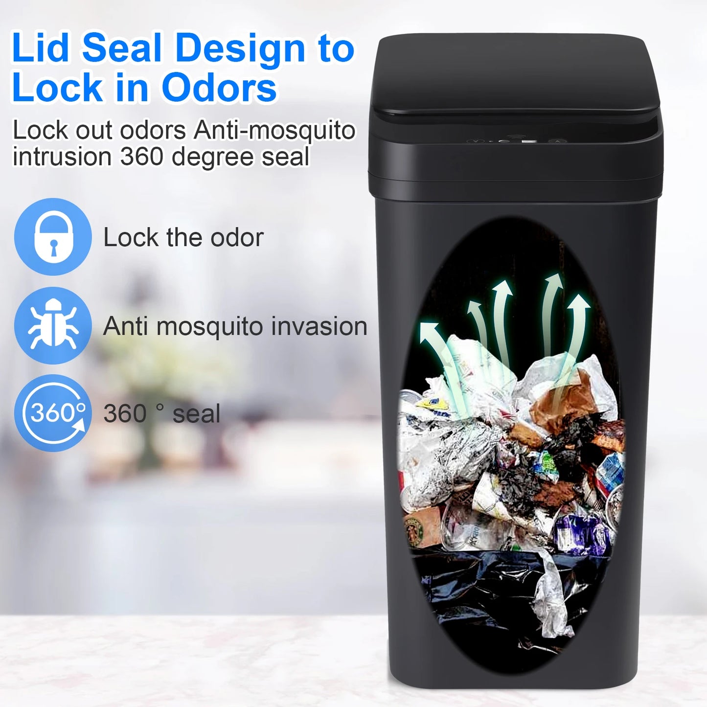 2 Pack 12L & 18L Automatic Trash Can Bathroom Touchless Motion Sensor Garbage Can with Lid for Bedroom living Room Kitchen Black