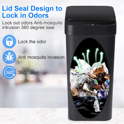 2 Pack 12L & 18L Automatic Trash Can Bathroom Touchless Motion Sensor Garbage Can with Lid for Bedroom living Room Kitchen Black