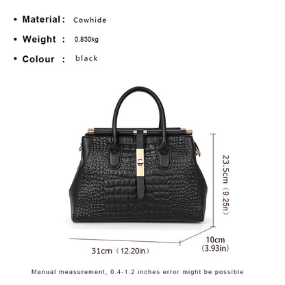 Light Luxury Crocodile Pattern Women's Handbag Large Capacity Black High Quality Cowhide Single Shoulder Crossbody Bag