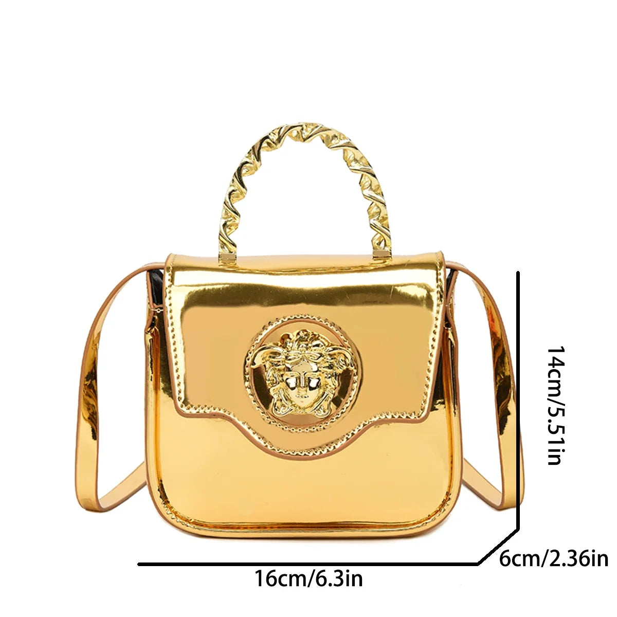 Mini Croc-Texture Crossbody Bag Gilded Medusa Logo PU Flap Magnetic Closure Chain Handle + Adjustable Strap for Daily Use