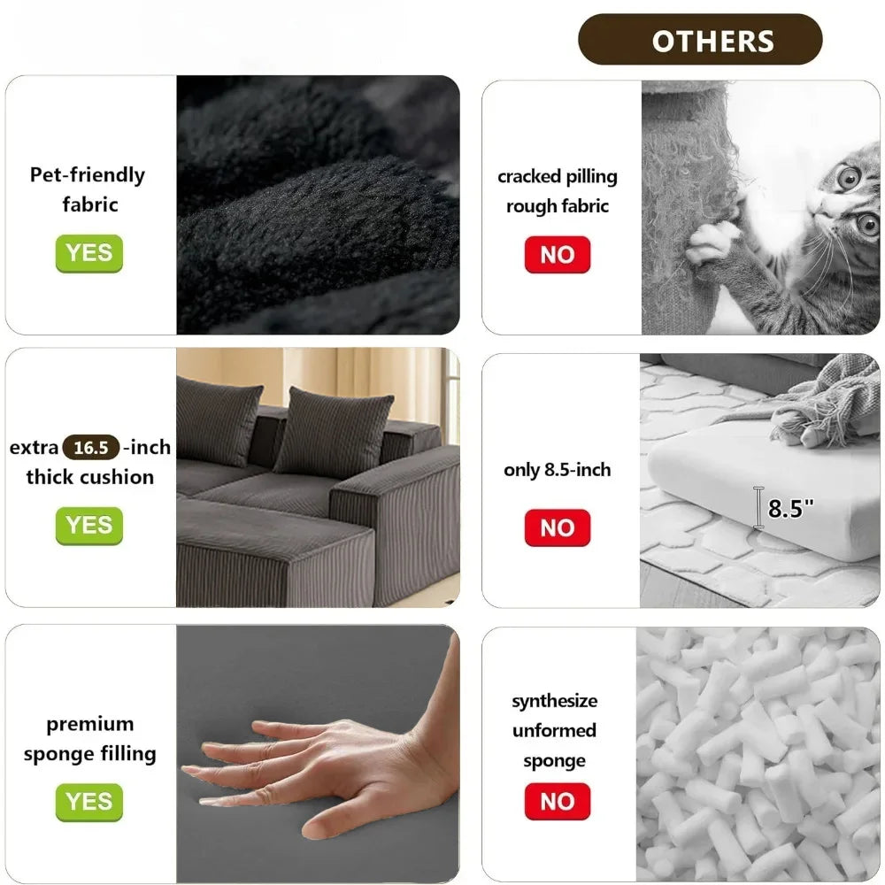 Sectional boneless Couch with L-Shape Chaise,Modern Modular sleeper Sofa with Deep Seat, Upholstered Couches for Room