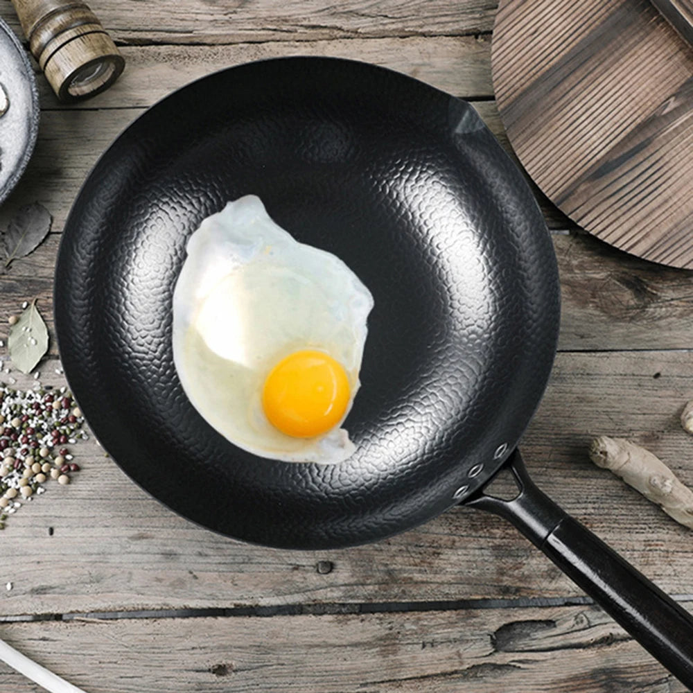 32cm Uncoated Pure Cast Iron Wok Chinese Traditional Cooking Pan Universal For Gas Stove And Induction Cooker