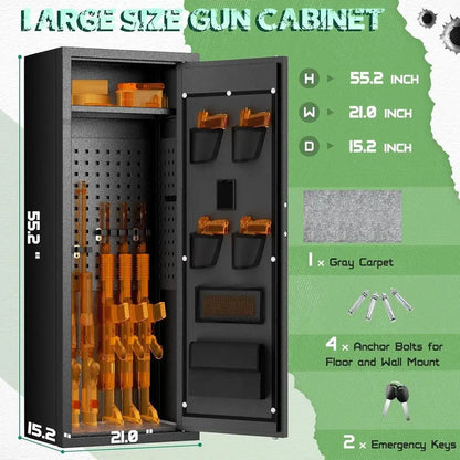 Digital Gun Safe Cabinet With Top Shelf And Pistol Pouches