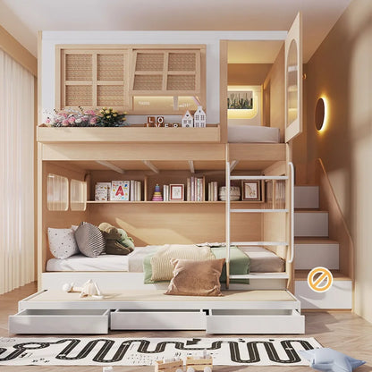Bunk Bed with Separate Privacy Areas for Brother & Sister, Double Layer Bed for Adults, Noise-Free Partitioned High Low Bed