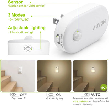Smart Motion Sensor Night Light, Dimmable LED Plug-In, 1-120 Lumens, 4 Pack for Hallway, Bathroom, Garage