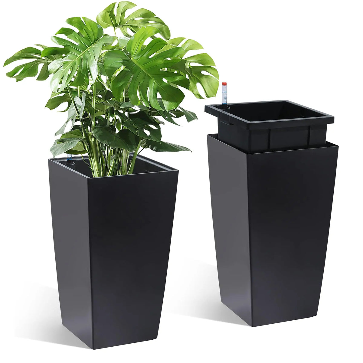 Self Watering Planter Set With Drainage And Water Level Monitor