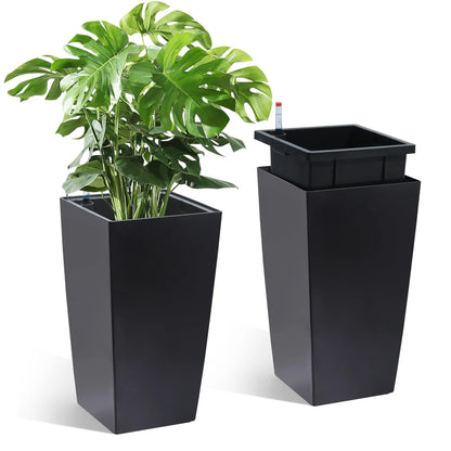 Self Watering Planter Set With Drainage And Water Level Monitor