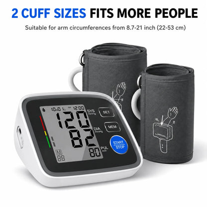 Automatic Upper Arm Blood Pressure Monitor with 2 Cuffs 22-43 cm and 32-53 cm, Large LCD, 2 Users, 180-Reading Memory, Pulse Rate for Home Use
