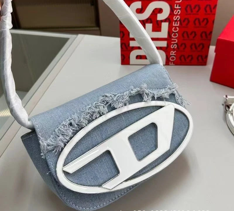 Frayed Edge Denim Mini Top Handle Bag D Logo Crossbody