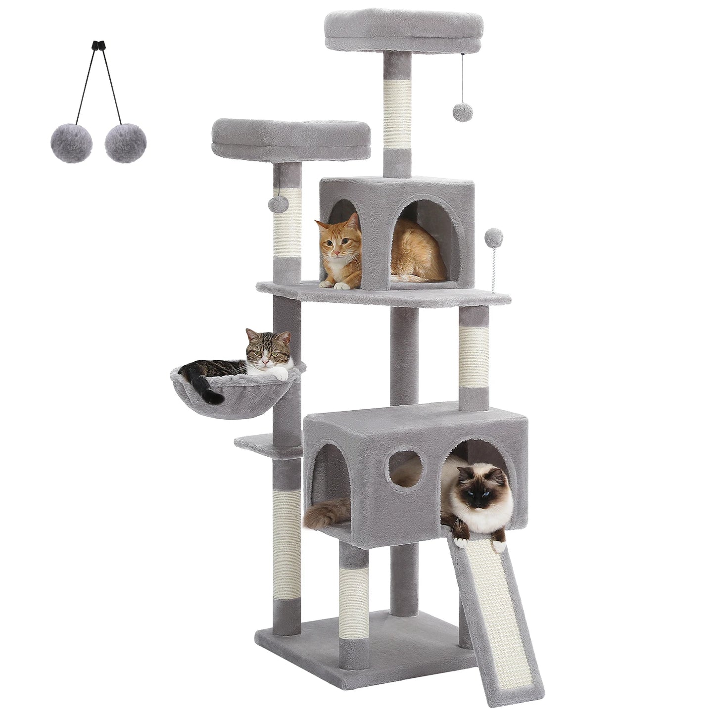 Large Cat Tree for Indoor Cats, Multi-Level Cat Tower with Scratching Posts, Padded Perches, Plush Cat Condo, Cat Accessories