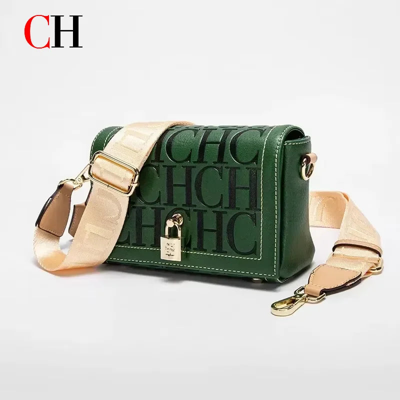 CH Women's Leather Crossbody Bag With Monogram Lock Flap