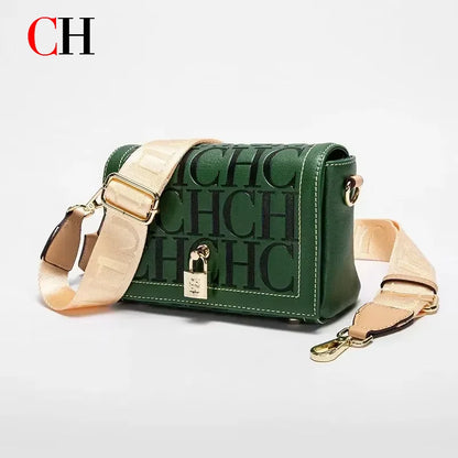 CH Women's Leather Crossbody Bag With Monogram Lock Flap