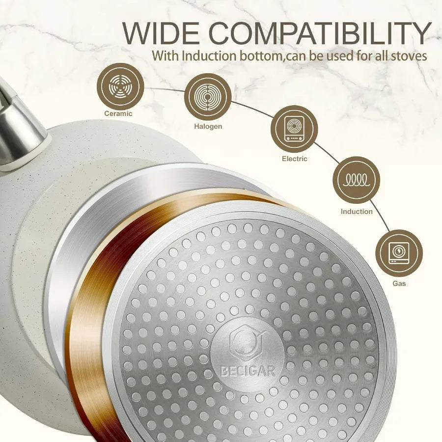 21PCS Nonstick Ceramic Pots and Pans, Ceramic Cookware with Detachable Handle, RV Kitchen Cookware Set, Cookware Set with Remova