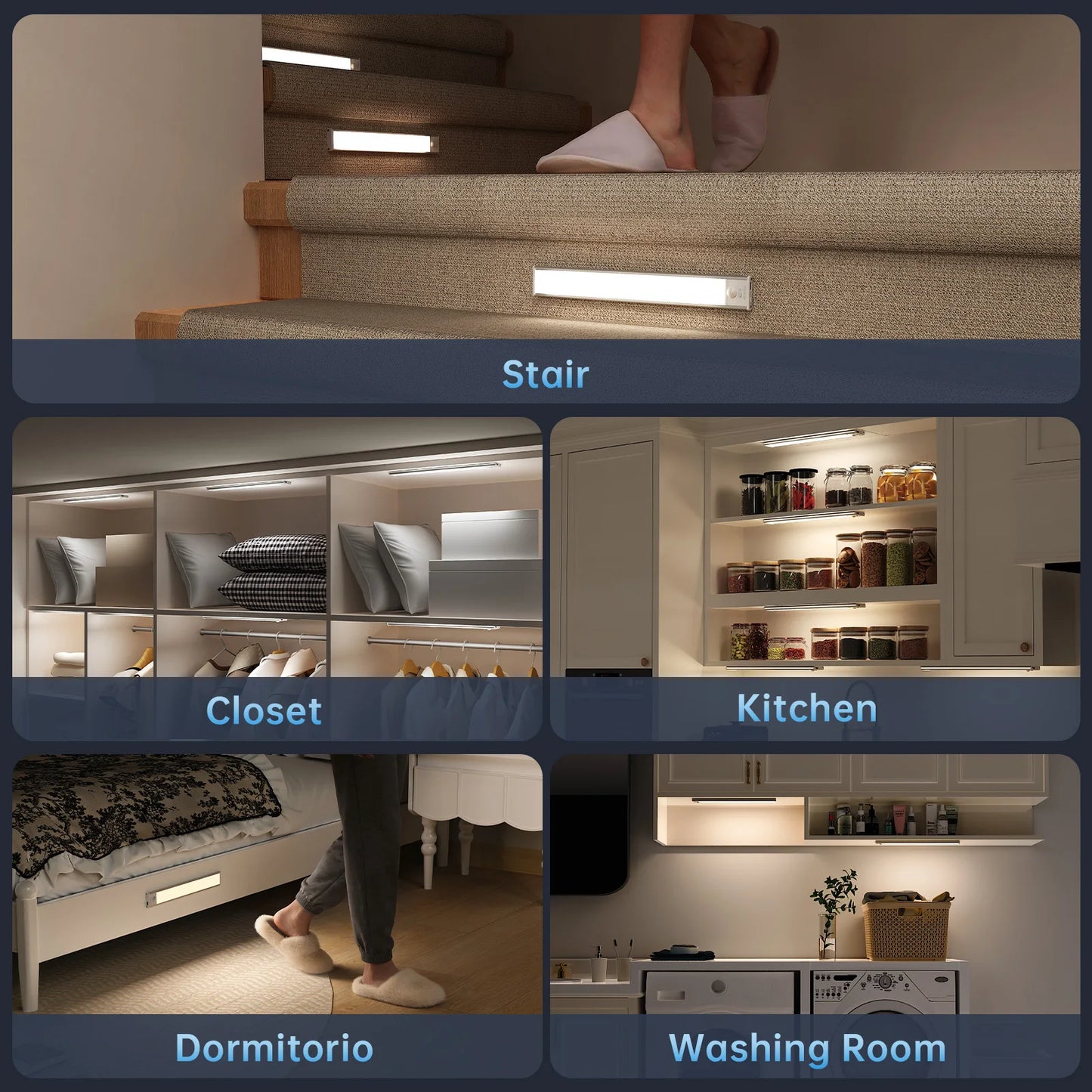 PZSUNLY Motion Sensor LED Light Type-C Rechargeable Wireless Night Light Magnetic Cabinet Lamp for Kitchen Bedroom Wardrobe Hallway Stairs