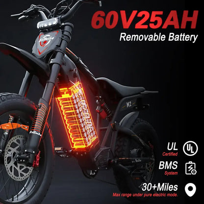 BAOLUJIE Moto Electric Bicycle Peak 1500/3000/5000W  48V/52V/60V Battery 35-45MPH Electric Bike E-Bike Adult Electric Motorcycle