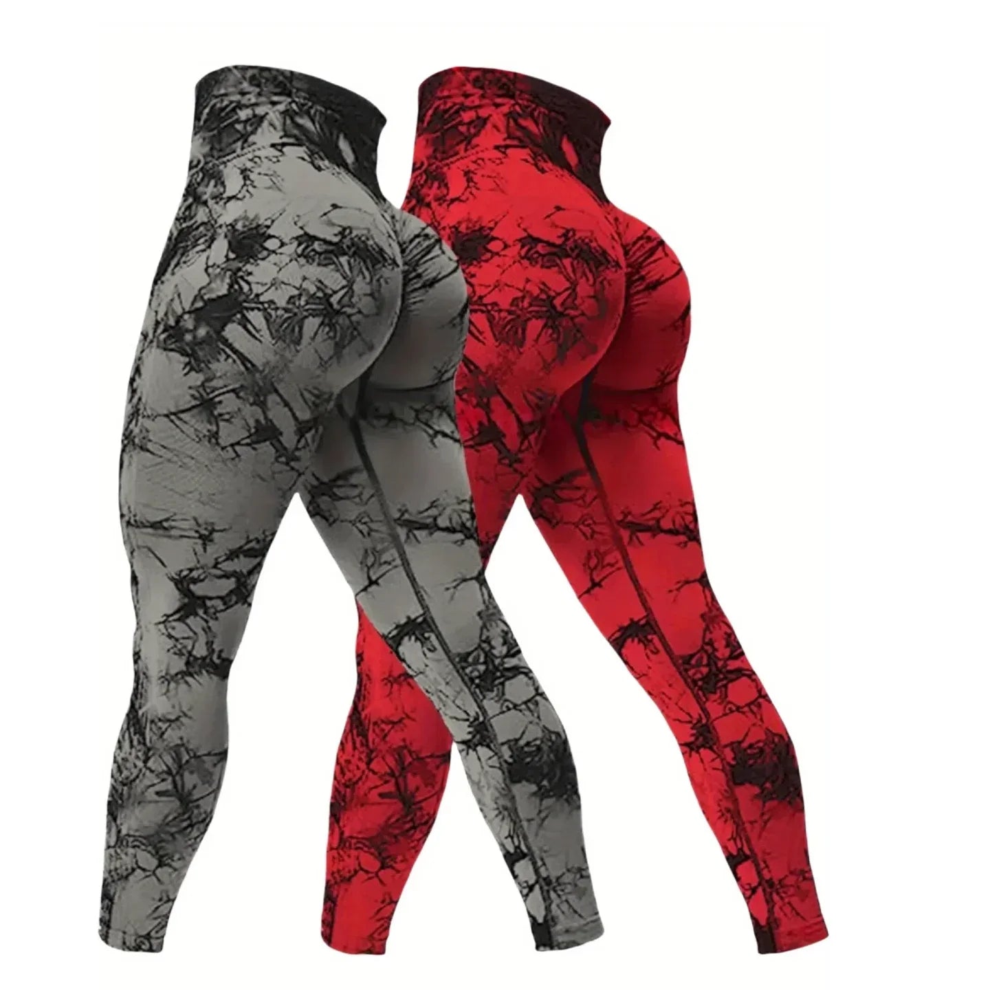 Women 2 Pack Tie Dye Hollow Out Side Leggings High Waist Butt Lifting Stretch Fitness Sports Pants