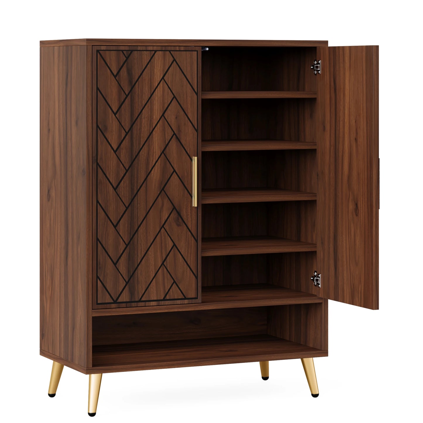 Tribesigns 6-Tier Shoe Cabinet with Doors, Walnut Wooden Shoe Storage Cabinet with Adjustable Shelves for Entryway