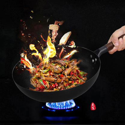 32cm Uncoated Pure Cast Iron Wok Chinese Traditional Cooking Pan Universal For Gas Stove And Induction Cooker