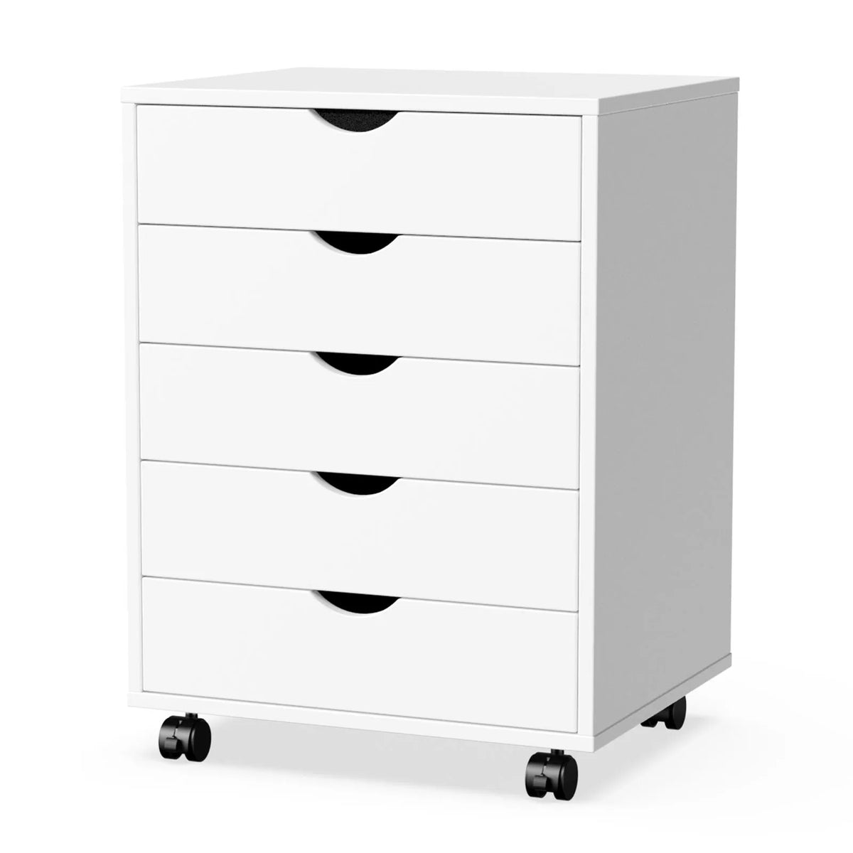JHK Five Drawer Wooden Nightstand Cabinet With Rolling Storage