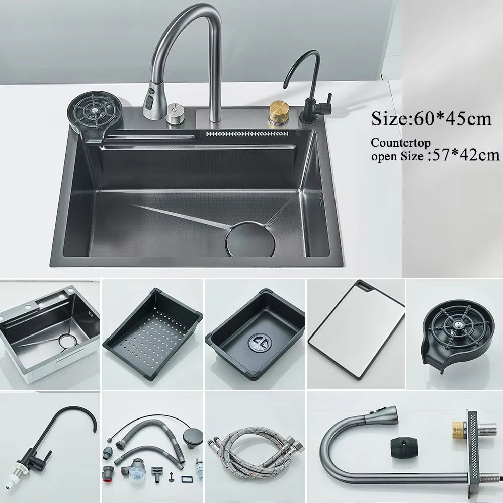 MYQualife 304 Stainless Steel Waterfall Sink With Faucet