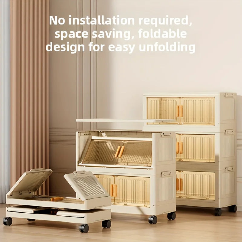 Foldable Plastic Storage Cabinet With Wheels Stackable Closet Organizer