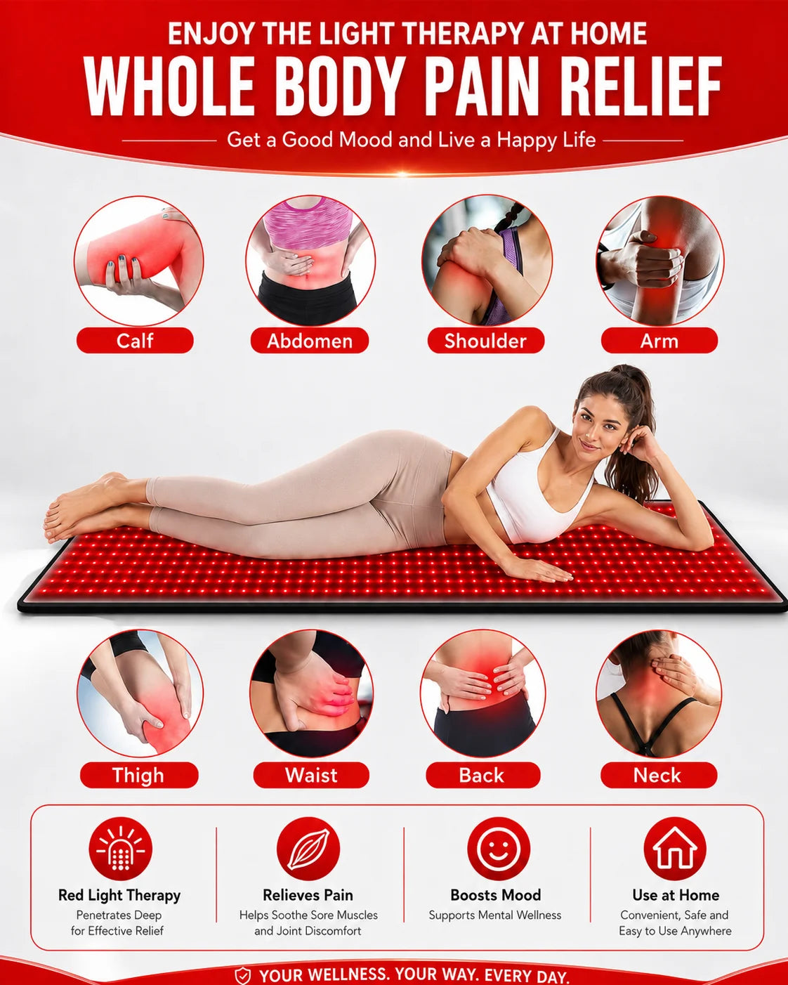 Red Light Mat Full Body 63" x 23.6" 945pcs LED Beads 660nm and 850nm Red Light Blanket Whole Body LED Light Relax Pad