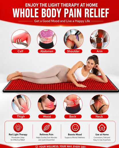 Red Light Mat Full Body 63" x 23.6" 945pcs LED Beads 660nm and 850nm Red Light Blanket Whole Body LED Light Relax Pad