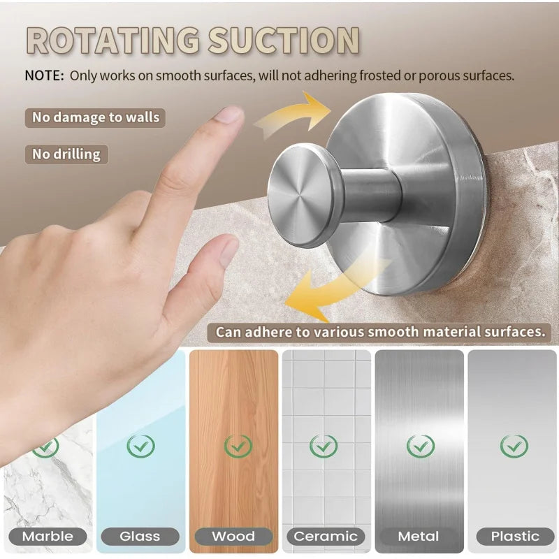 2025 Upgraded Drill-Free Suction Cup Hooks, Stainless Steel Suction Cup Hooks for Shower, Mirror, Wall, Bathroom, Glass, Hanging