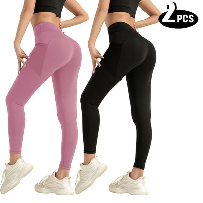Women 2 Pack Tie Dye Hollow Out Side Leggings High Waist Butt Lifting Stretch Fitness Sports Pants