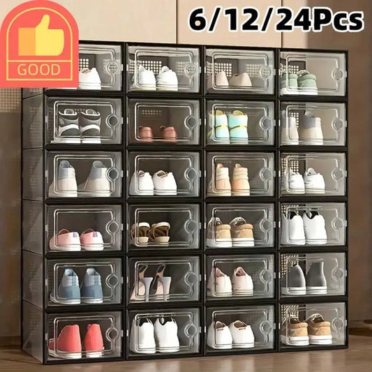 Stackable Clear Plastic Shoe Storage Boxes With Dustproof Drawer Lid