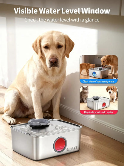 Large 4Gal/15L Stainless Steel Dog Water Fountain with LED Light, Quiet Automatic Dispenser for Multi-Pet Homes, Easy Clean