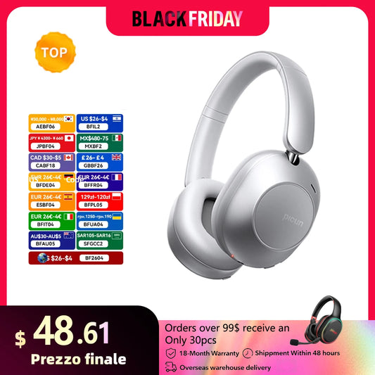 Picun F6 Active Noise Cancelling Bluetooth Headset Hi-Res ANC Head Tracking 3D Audio Wireless Headphones APP Control Low Latency