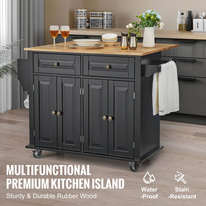 SucceBuy Wood Top Kitchen Island Cart With Storage Cabinet