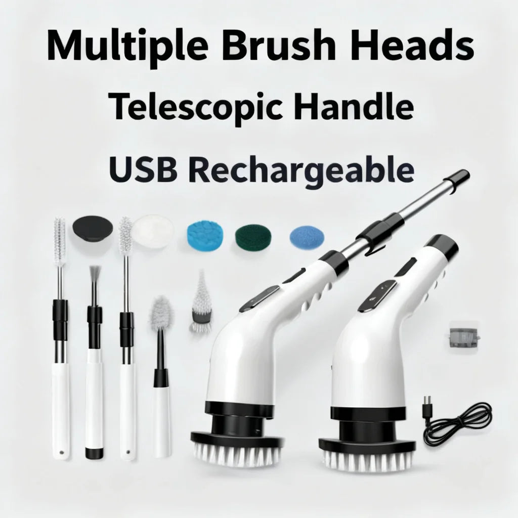 Rechargeable Electric Spin Scrubber With Interchangeable Cleaning Brush Heads