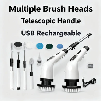 Rechargeable Electric Spin Scrubber With Interchangeable Cleaning Brush Heads