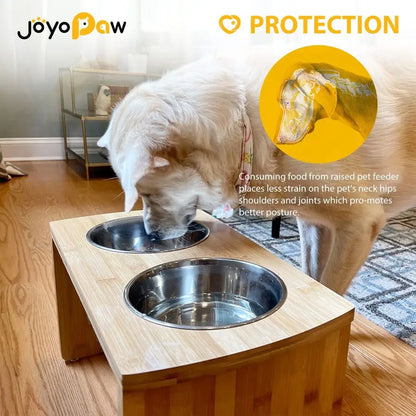 Dog Bowls, Bamboo Raised Dog Bowl for Large Dogs amp Medium Dogs, with 2 Stainless Steel Bowls 10 Tall48 oz Bowl