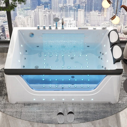 2 Person Acrylic Jacuzzi Hot Tub with Waterfall Whirlpool Massage - Intelligent Heating System, Large Spa Pool for Home Bathroom