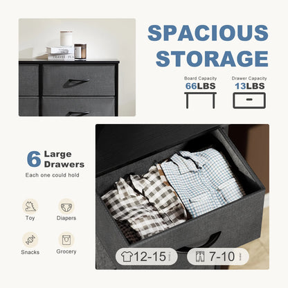 JHK Six Drawer Fabric Storage Nightstand With Metal Frame